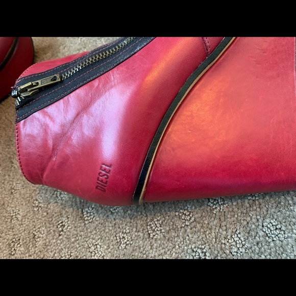 Diesel red leather wedge booties - Picture 2 of 14